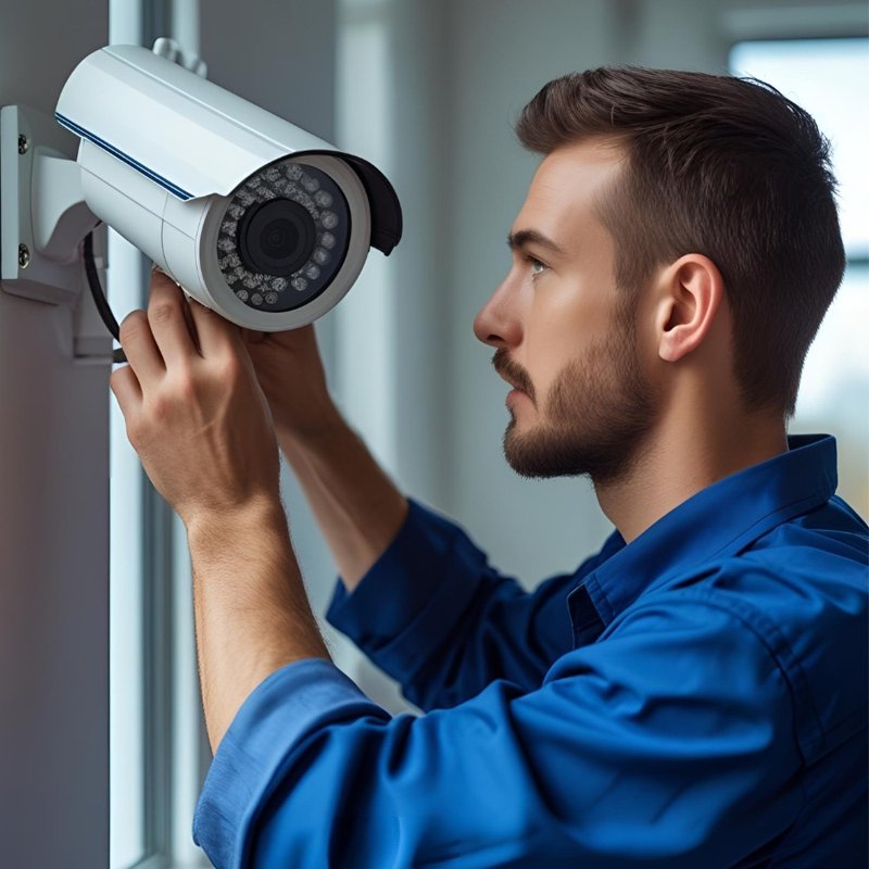 Technician installing a CCTV camera at a client site in Bhopal